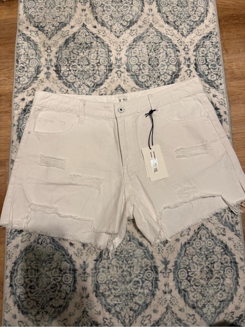 White Distressed Denim Shorts with Frayed Hem